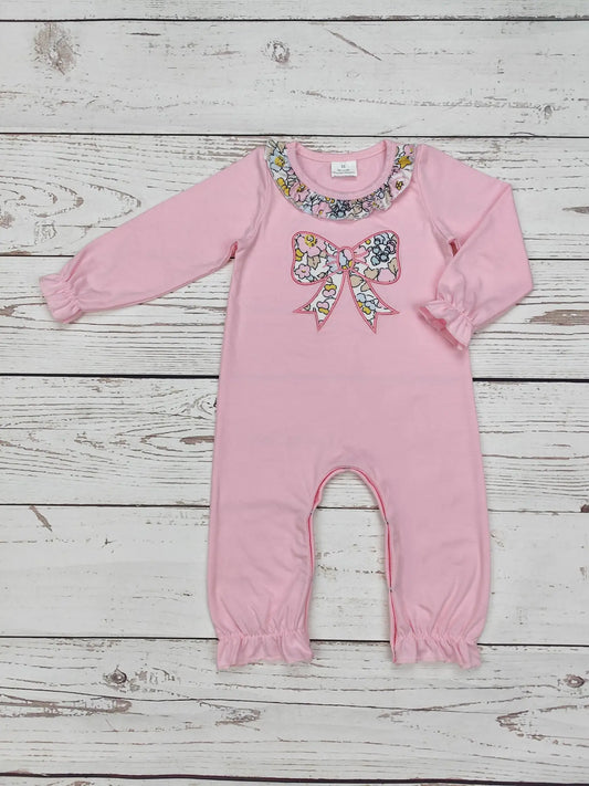 Baby Girl's Pink Bow Applique Romper