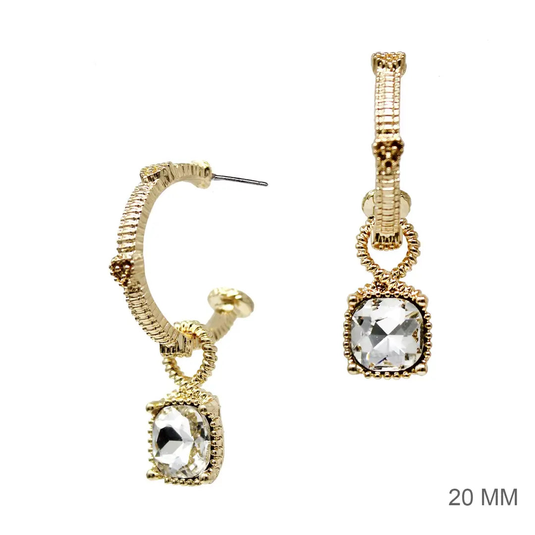 Gold Hoop W/Crystal Stone Earrings