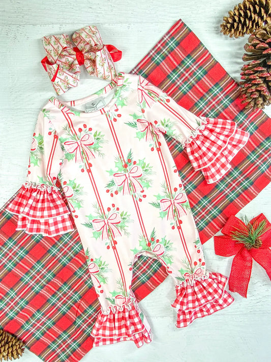 Holly Bows & Stripes Romper