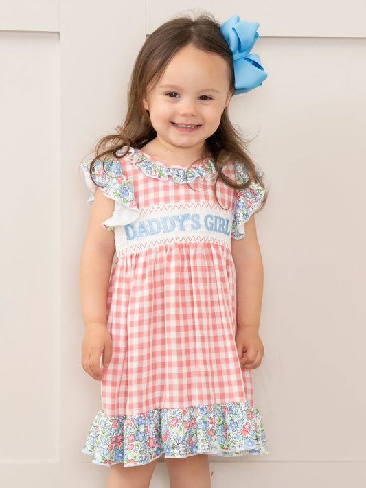 Pink Gingham Daddy's Girl Smocked Ruffle Dress