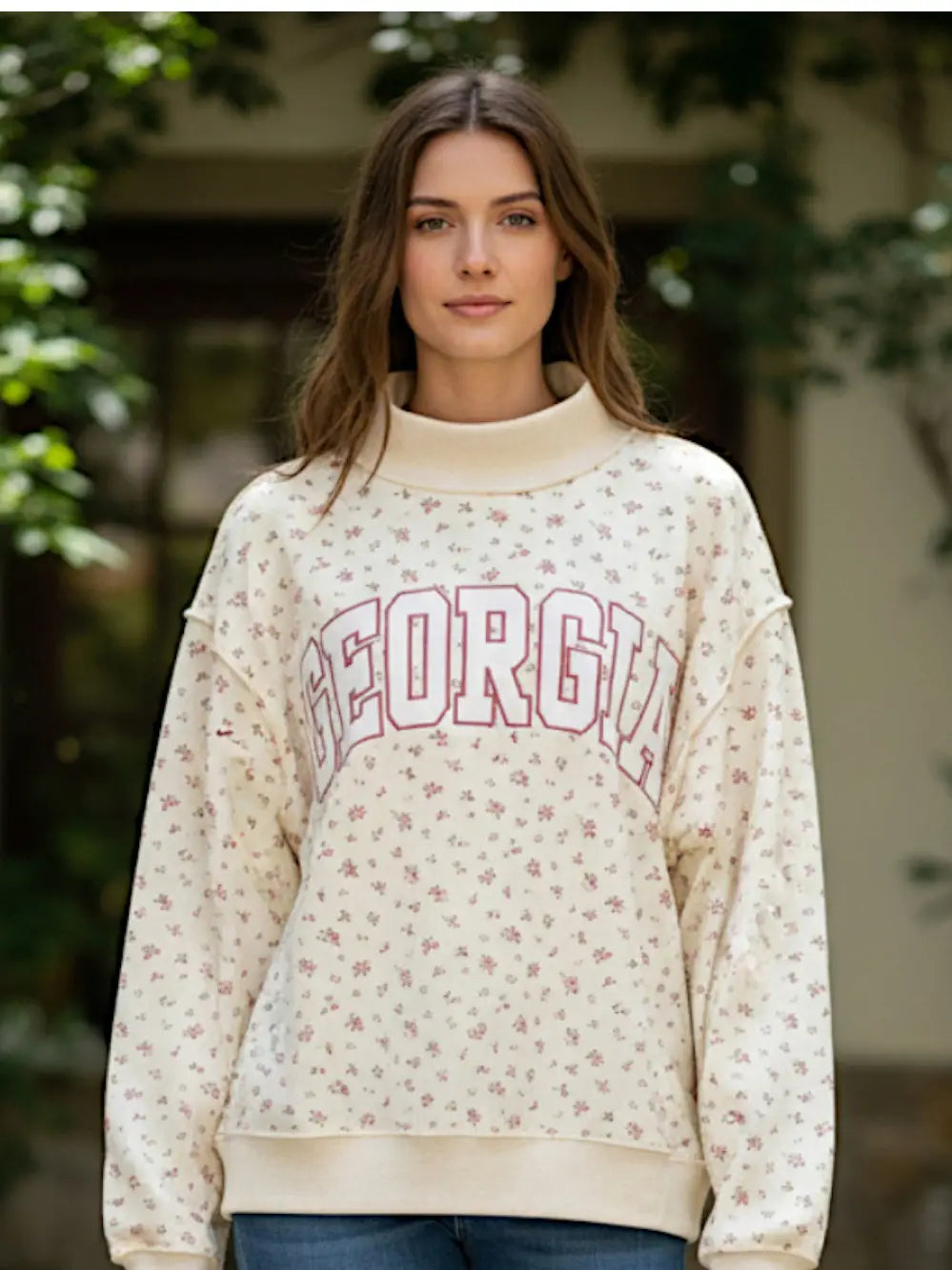 Georgia Embroidered Floral Mock Neck Sweatshirt