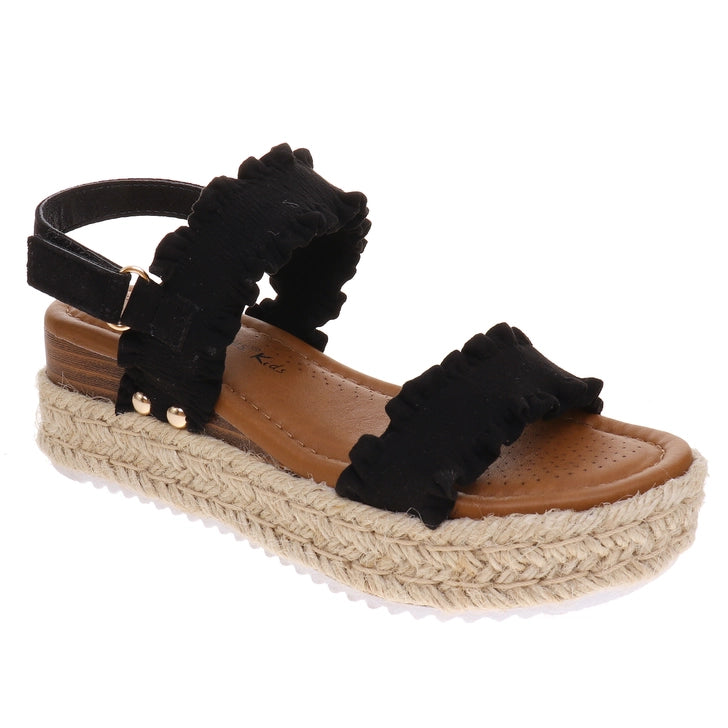 Kids Pierre Dumas Black Ruffle Strap Sandals