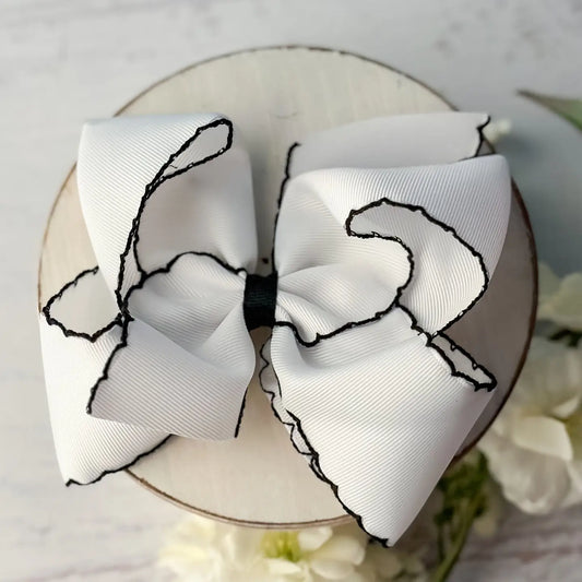 White W/Black Moonstitch Hair Bow