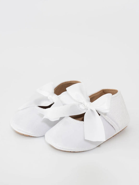 Velvet Ribbon Bow White Baby Shoes