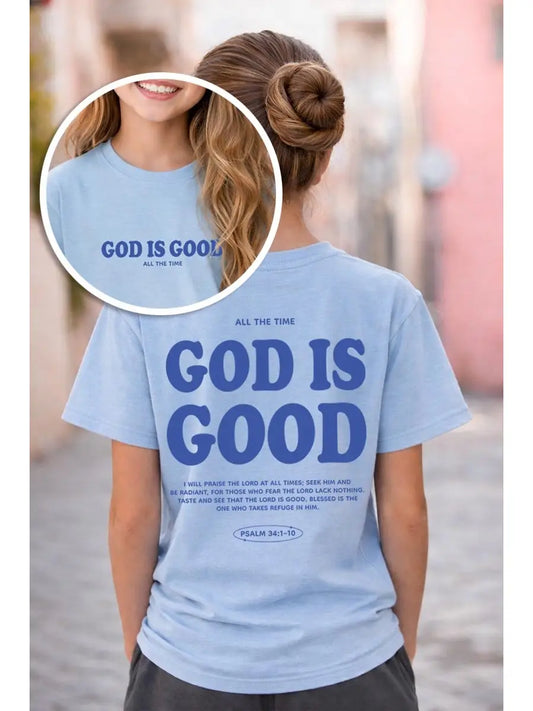 God Is Good Tee for Girls Lt Blue