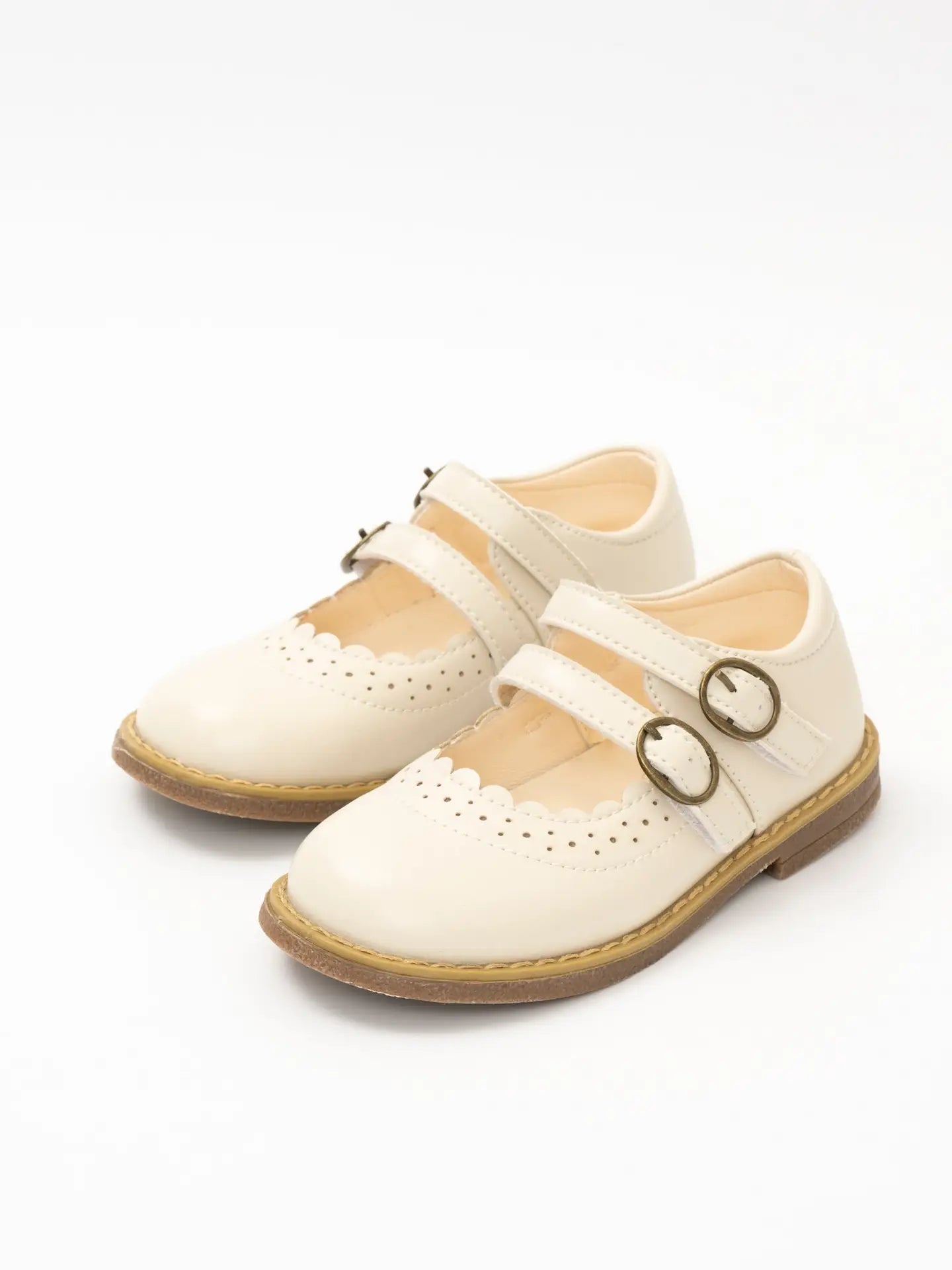 Double Buckle Mary Jane Shoes Cloud White