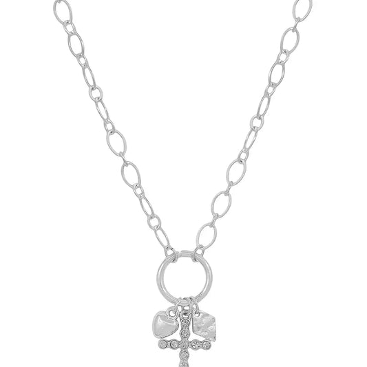 Silver Chain w/Rhinestone Silver Studded Cross