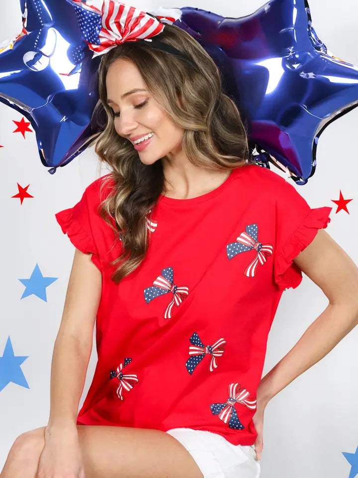 Patriotic Ribbon Bow Top Red