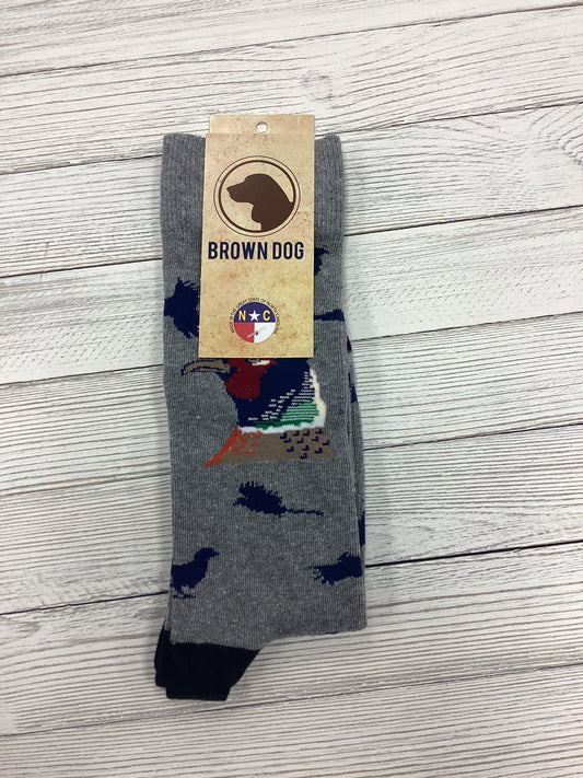 Brown Dog Pheasant Head Socks in Light Grey Heather