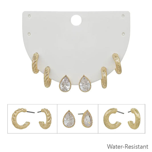 Gold Crystal Teardrop & Textured Huggie Hoops