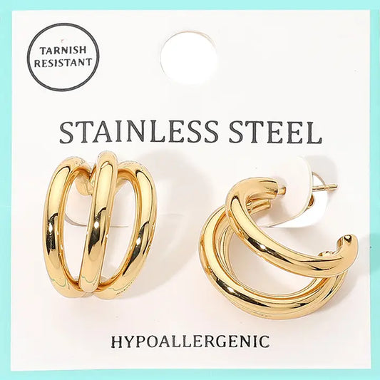 Gold Triple Hoop Earrings