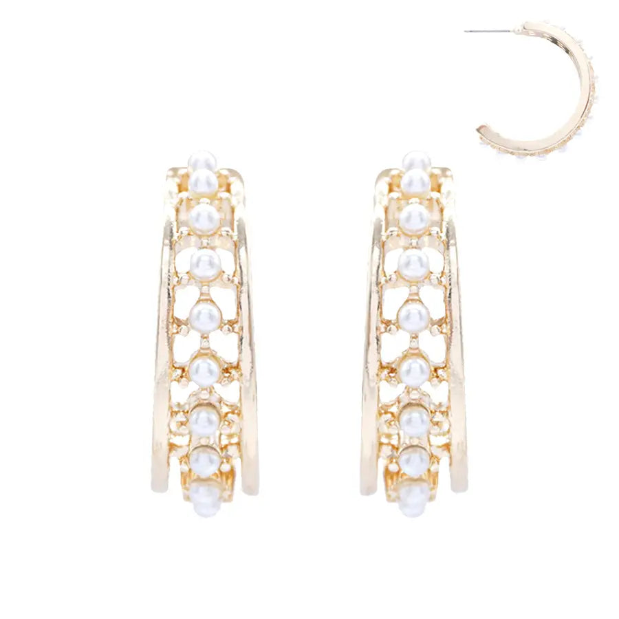 Gold Pearl 1.35 Hoop Earrings