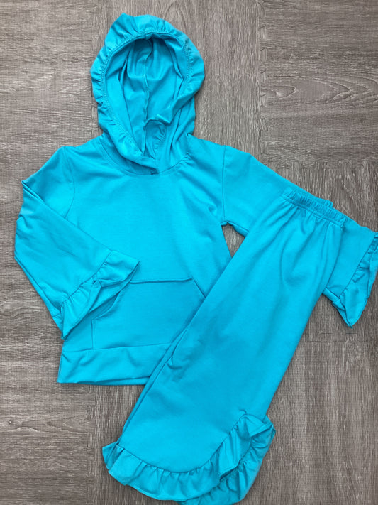 Turquoise 2pc Ruffle Active Set