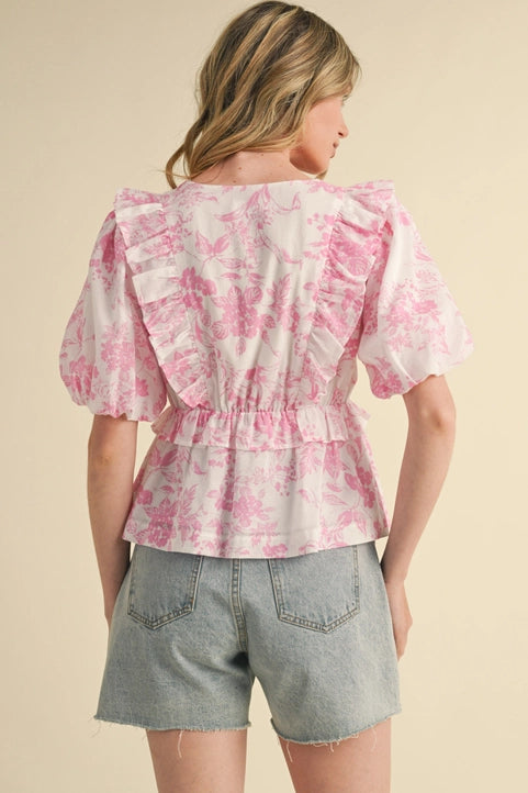 Pink Floral Ruffled Top Exclusive by Merci