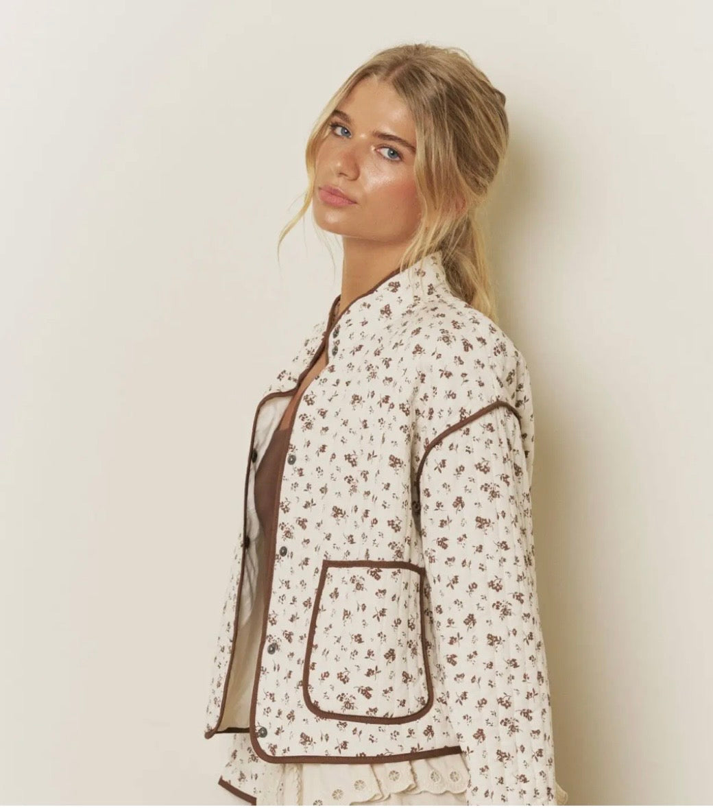 Cream Floral Quilted Jacket