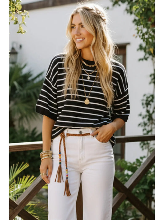 The Kelsey Top Striped Sweater Black/White