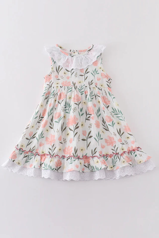 Girl's Muslin Floral Ruffle Dress