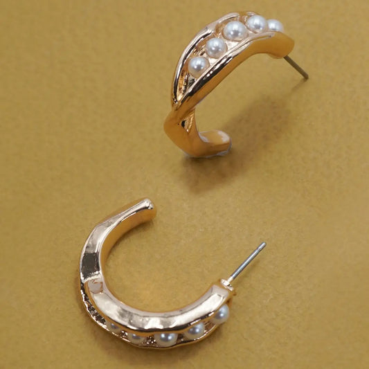 Intertwined Pearl Hoop Earrings