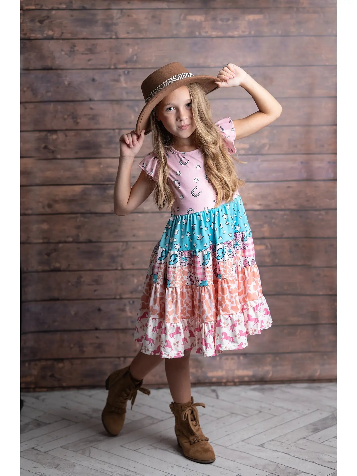 Cowgirl Pink Blue Ruffle Dress