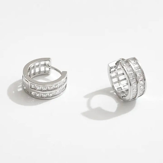 White Gold Double Cz Row Huggie Hoops