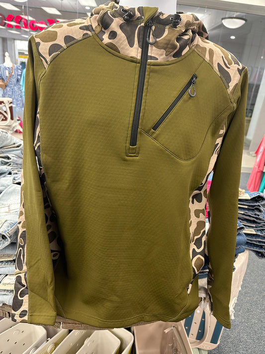 Prairie Oaks Outlaw Hoodie: Traditions Camo Olive