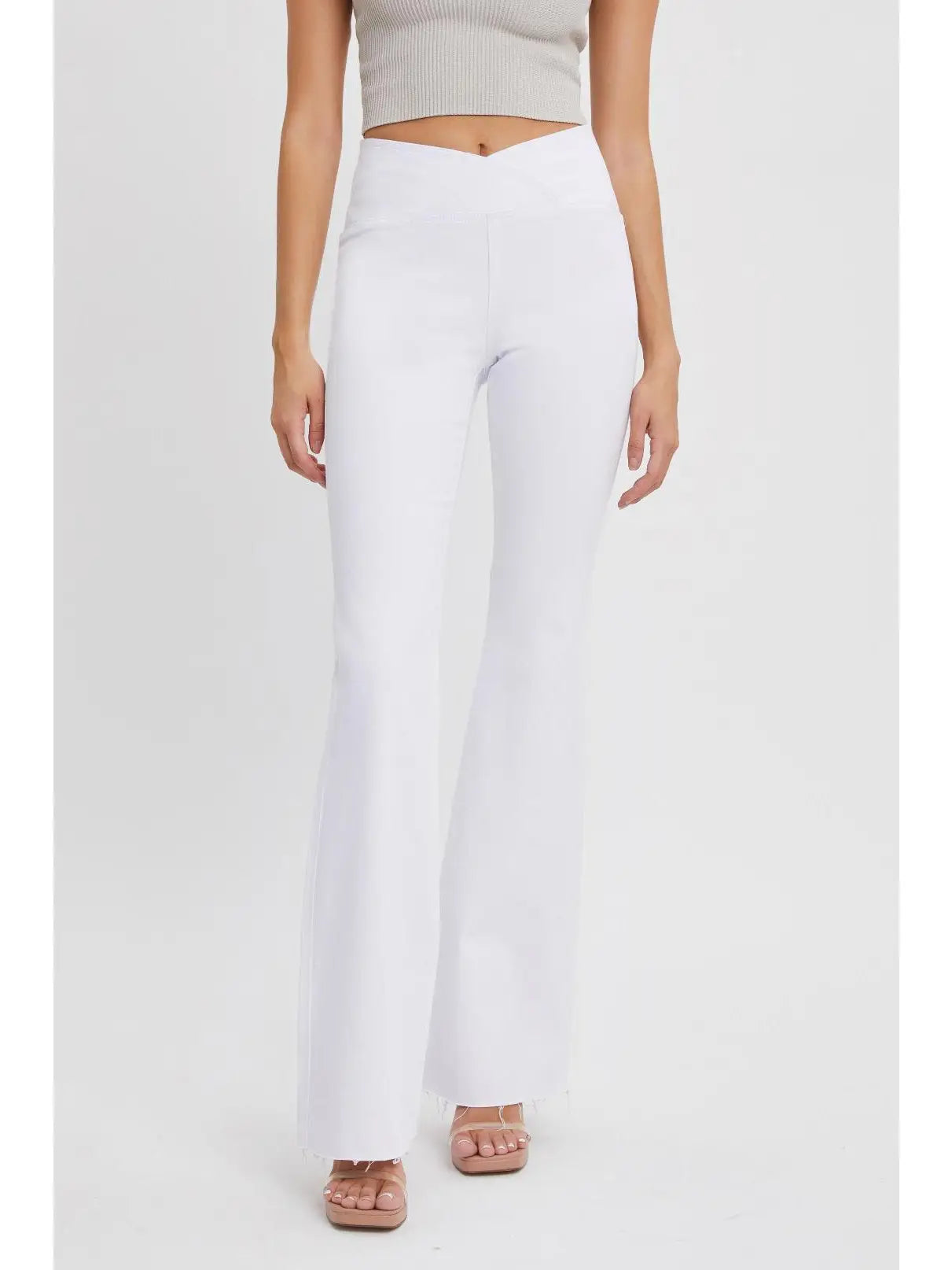Cello Criss Cross Waistband White Flare Jeans 34" L