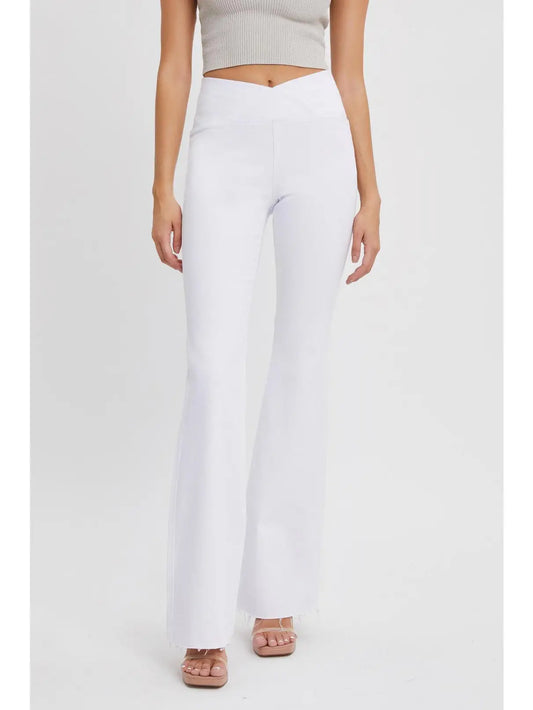 Cello Criss Cross Waistband White Flare Jeans 34" L