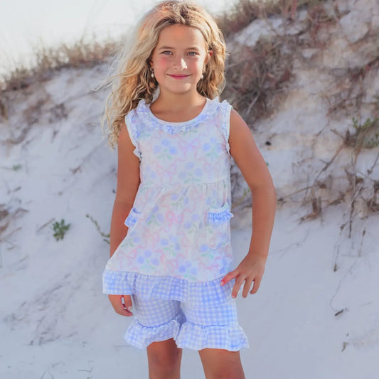 Girl's Lavender Check & Pink Bow 2pc Outfit