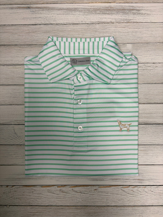 Cardinal Creek White/Lime/Lt Blue Polo w/Logo
