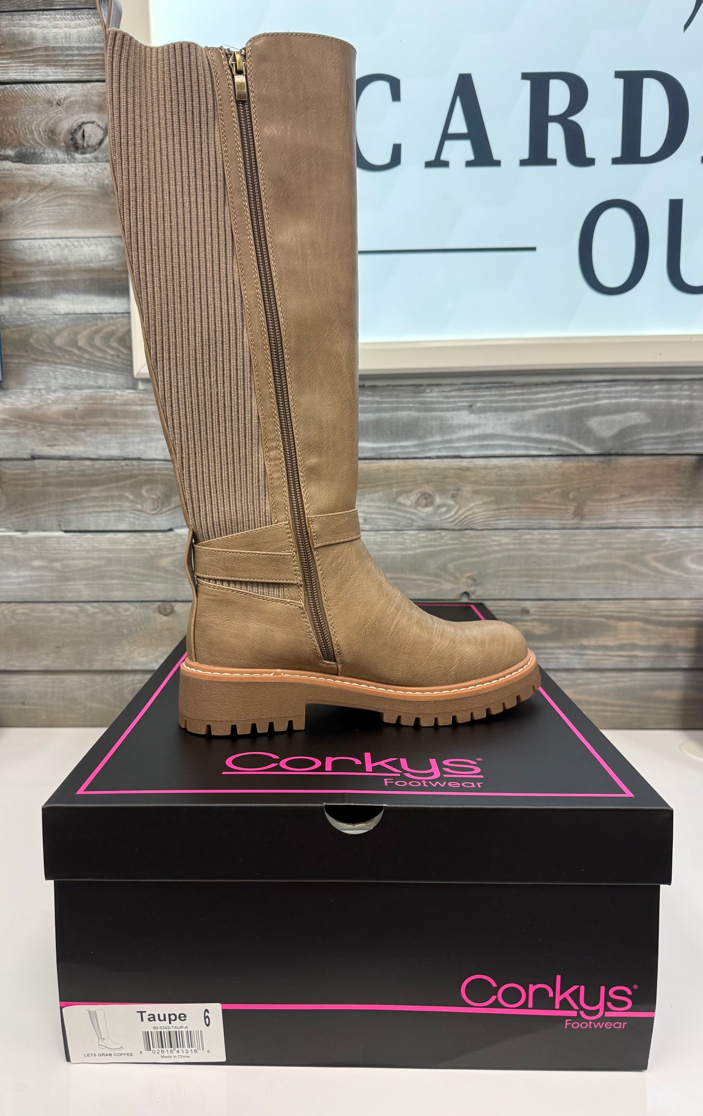 Corkys “Let’s Grab Coffee” Boots in Taupe