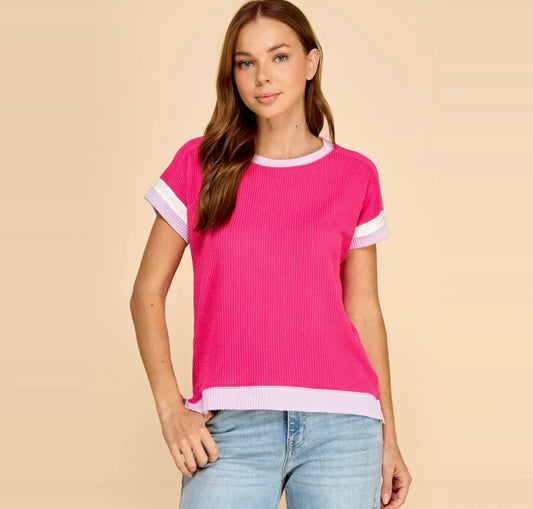 Pink Waffle Knit Top