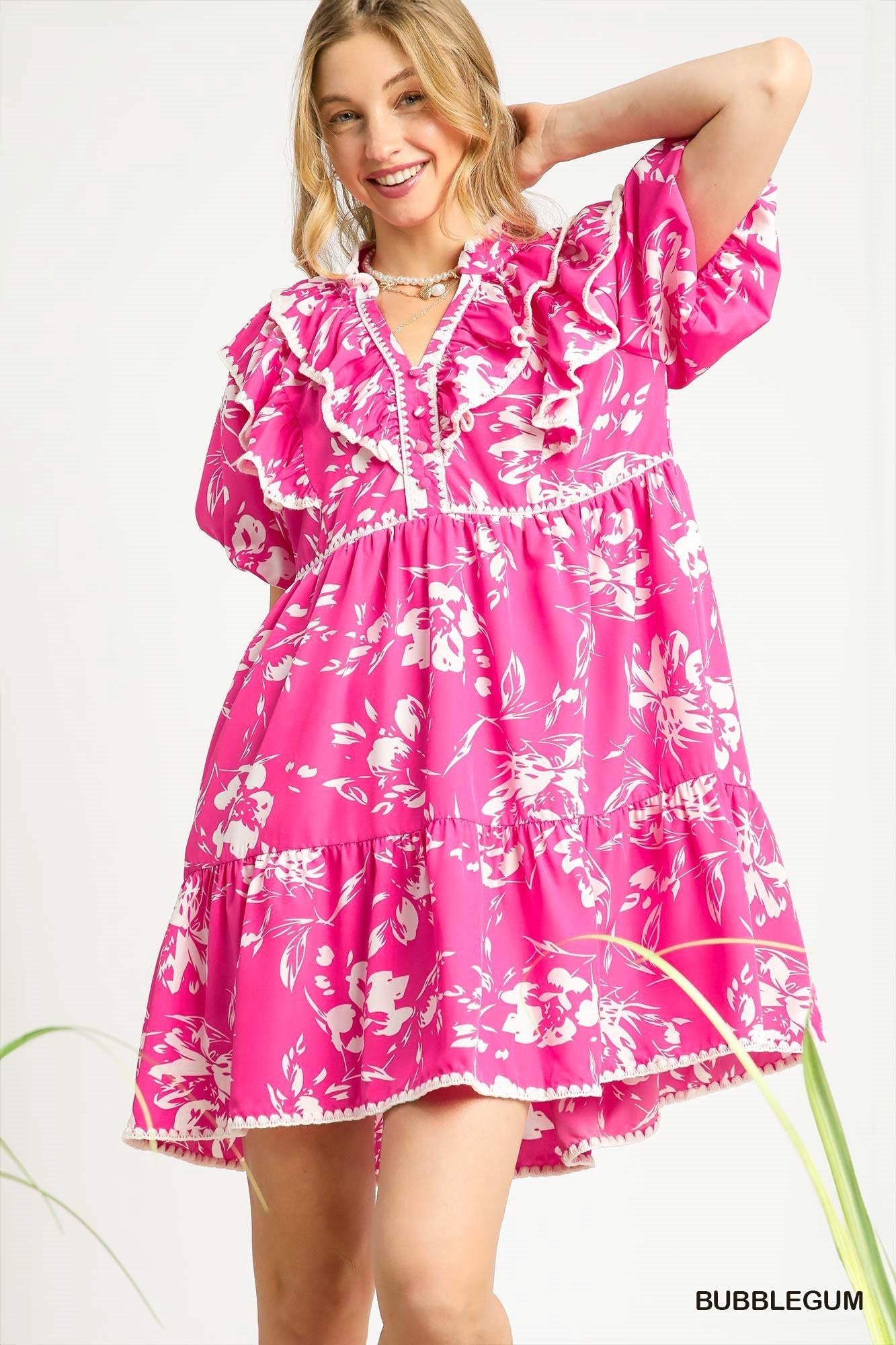 Bubblegum Floral Ruffle Dress
