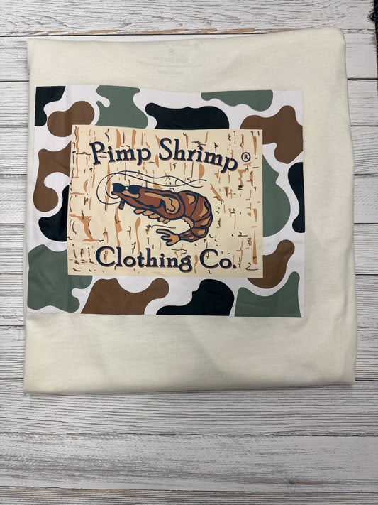 Pimp Shrimp Camo Back Tee Cream