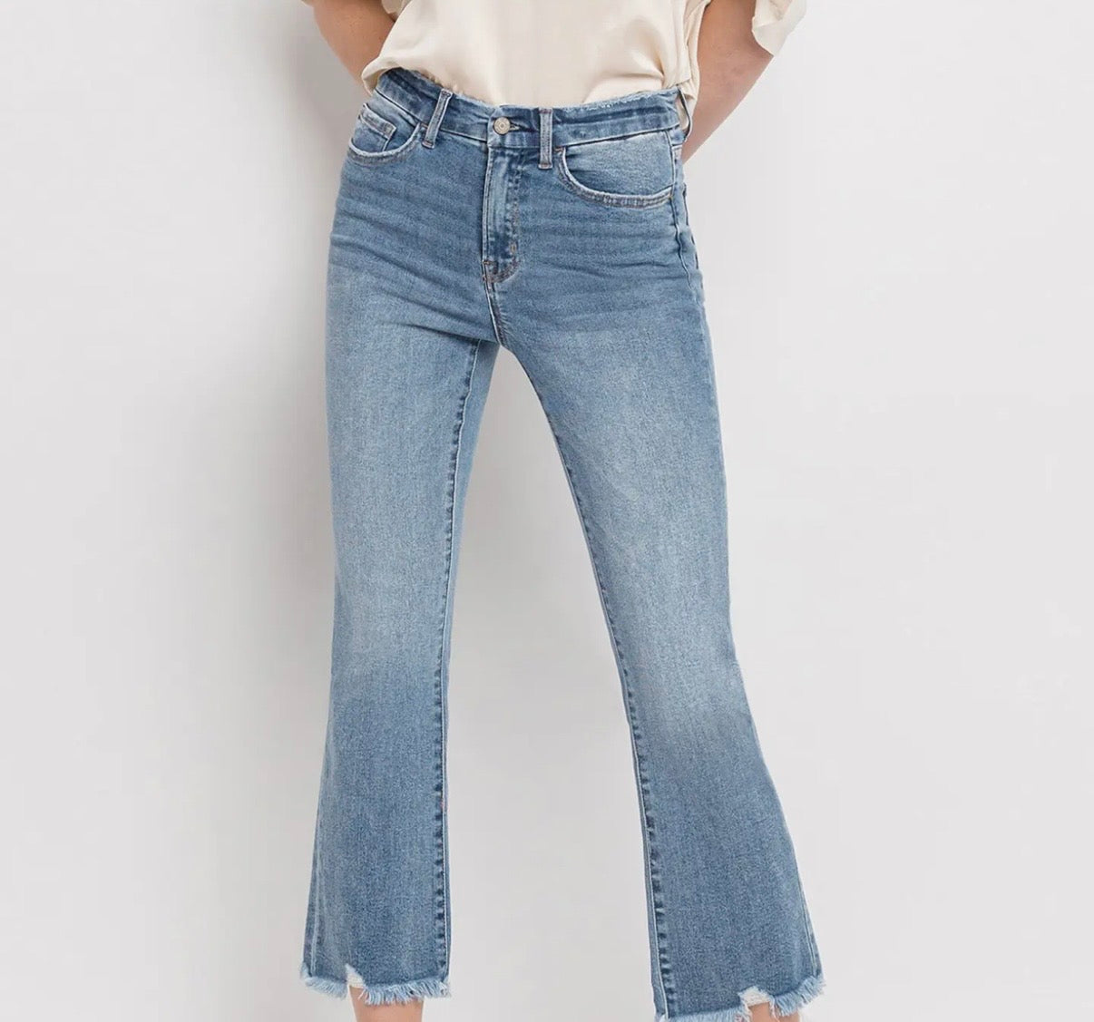 Vervet by Flying Monkey Frayed Hem Crop Flare Jeans