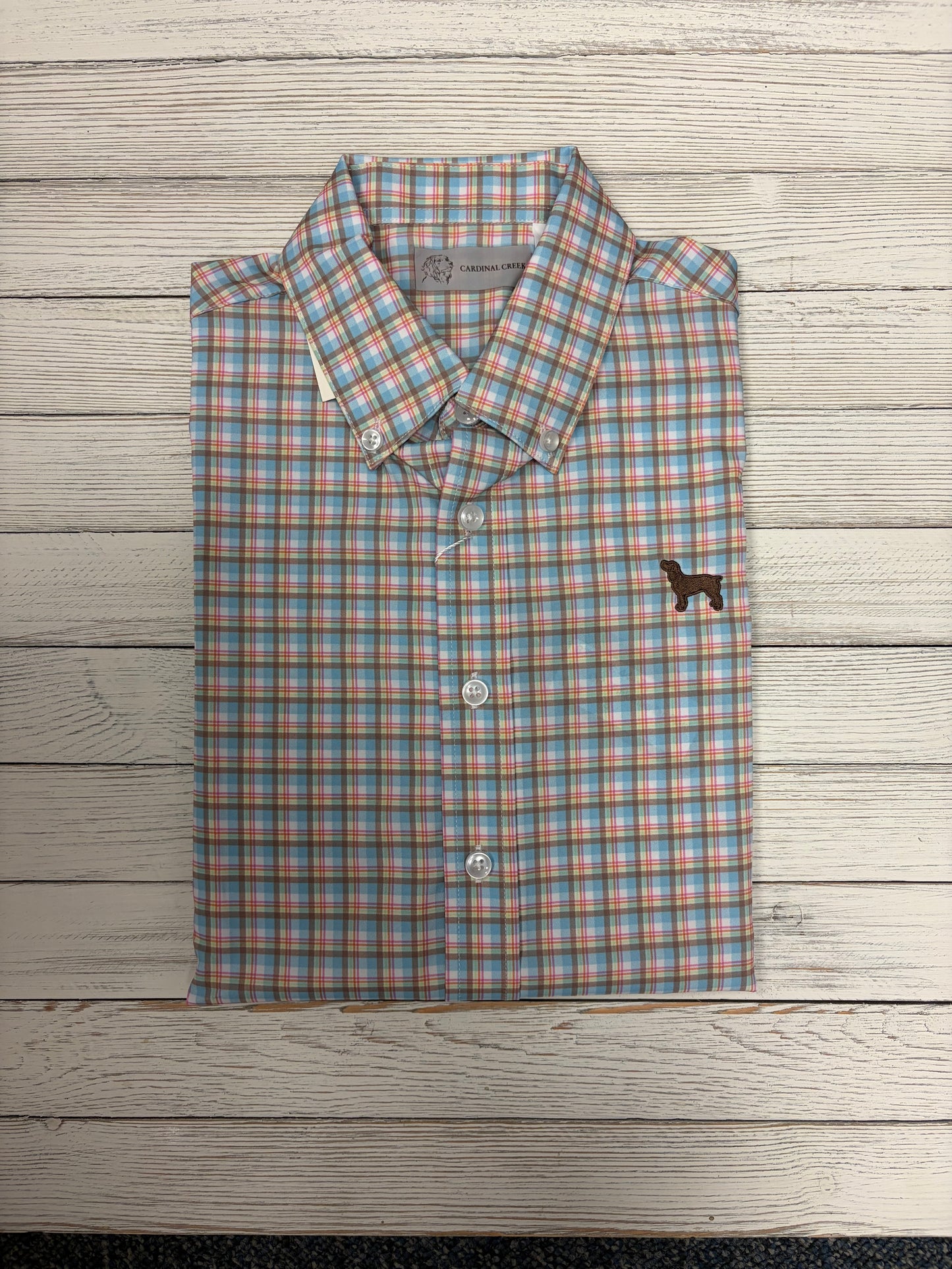 Cardinal Creek Pink/Blue/Tan Plaid Logo LS