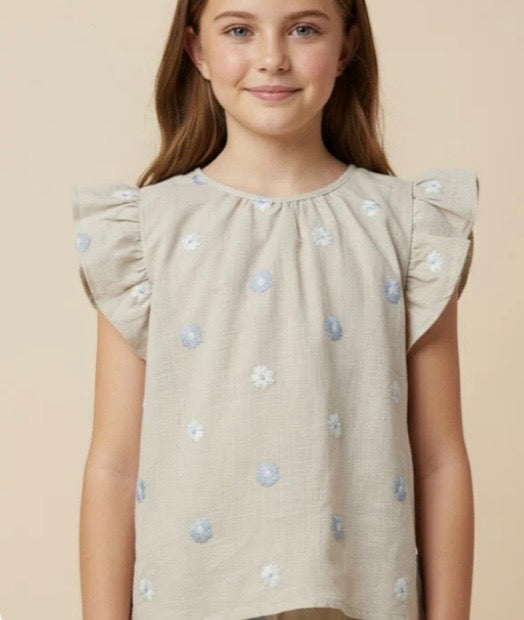 Hayden LA Floral Ruffled Top in Oatmeal