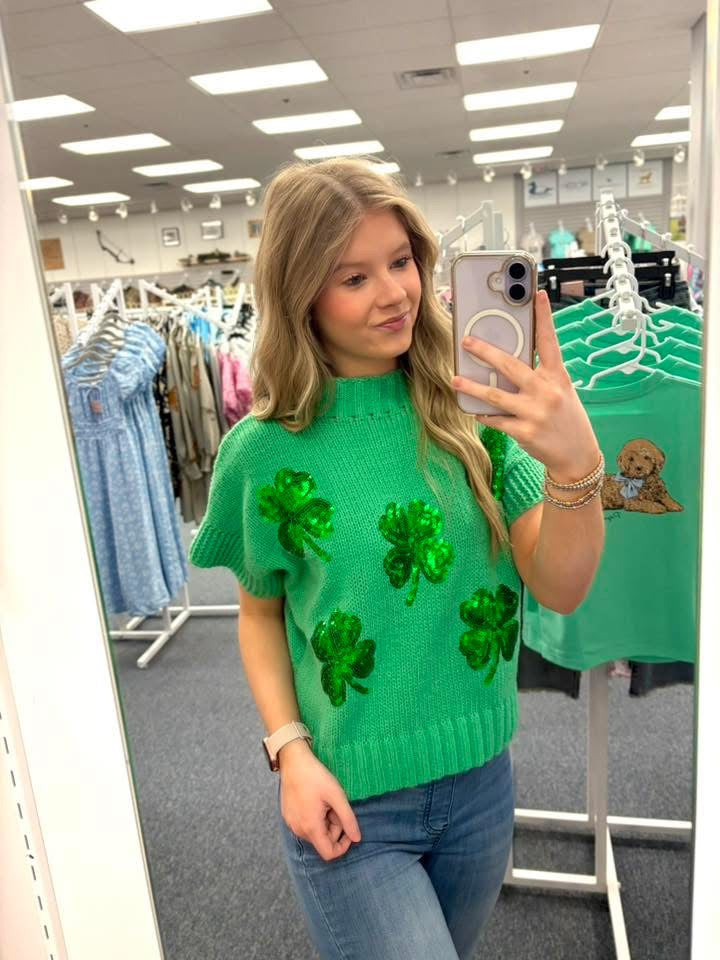 Sequin Clovers Embroidery Sweater