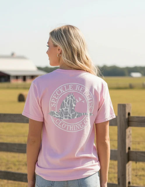 Speckled Bellies Ghost Camo Circle Logo in Blossom