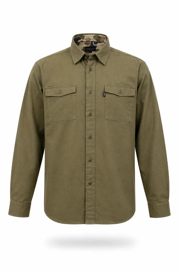 Prairie Oaks Bottoms Button Down Traditions Camo Olive