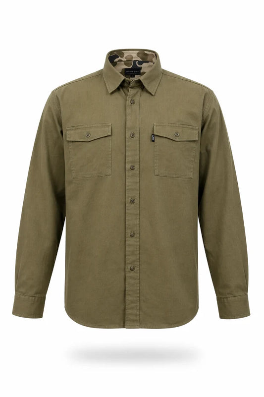 Prairie Oaks Bottoms Button Down Traditions Camo Olive
