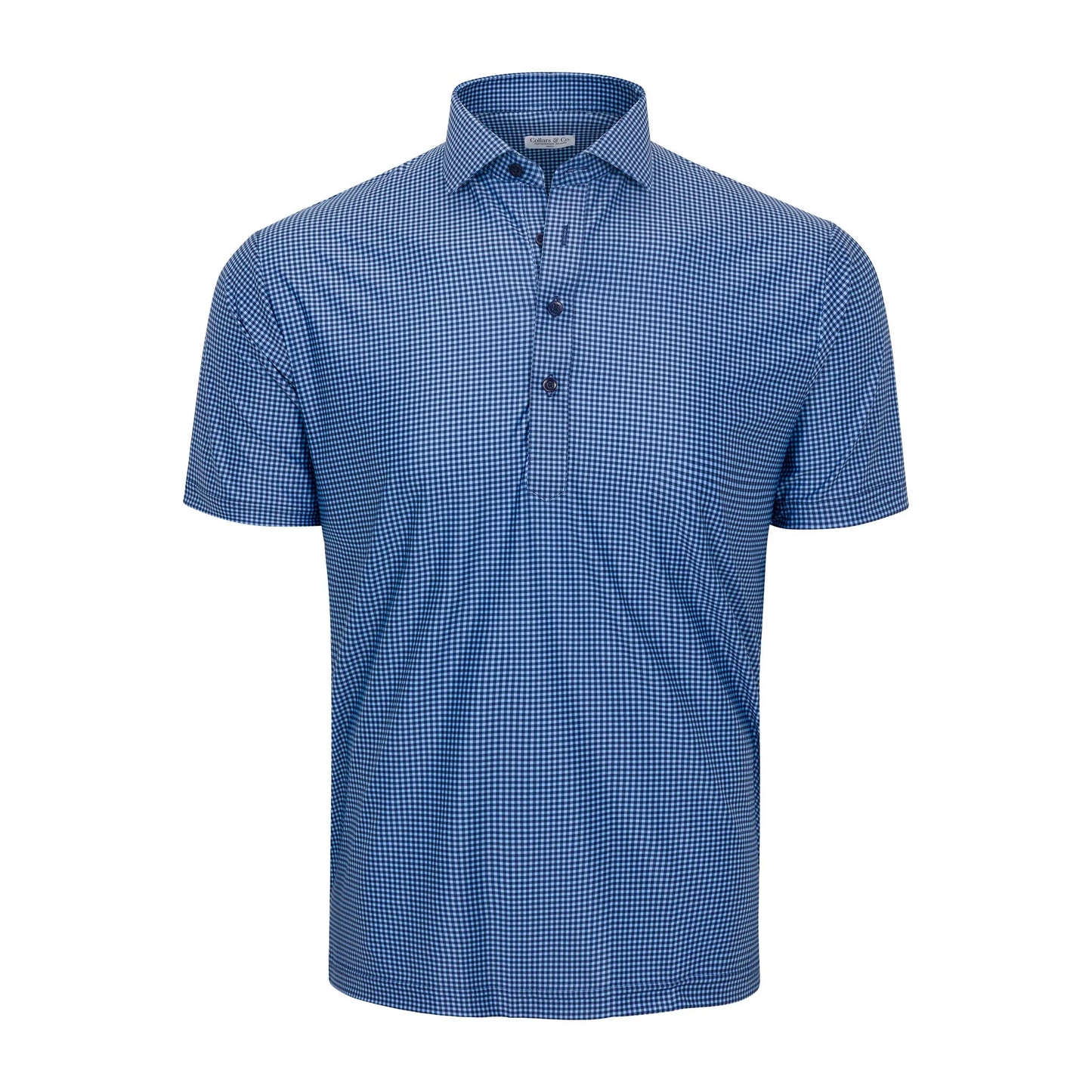Collar & Co Featherweight Flex Polo Sky Blue & Navy Micro Gingham