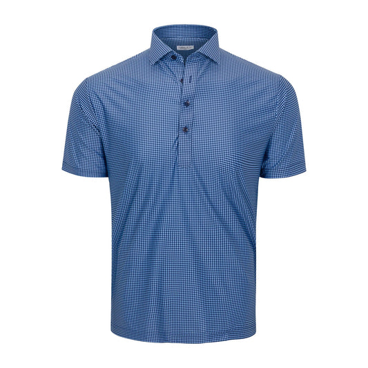 Collar & Co Featherweight Flex Polo Sky Blue & Navy Micro Gingham