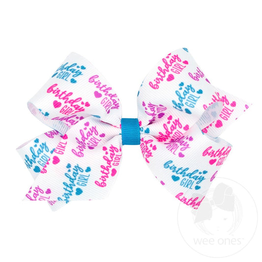 Medium Birthday-themed NEON Printed Grosgrain Hair Bow
