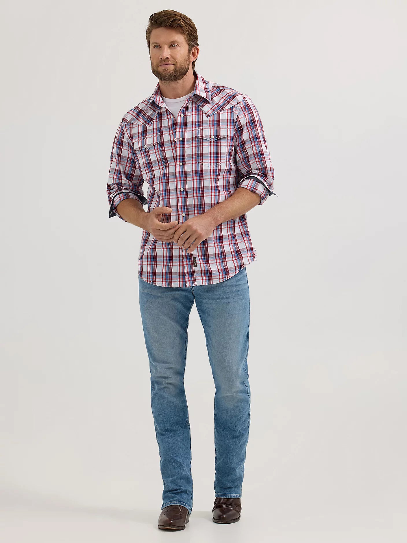 Men's Wrangler Retro® Premium Long Sleeve Western Snap Plaid Shirt