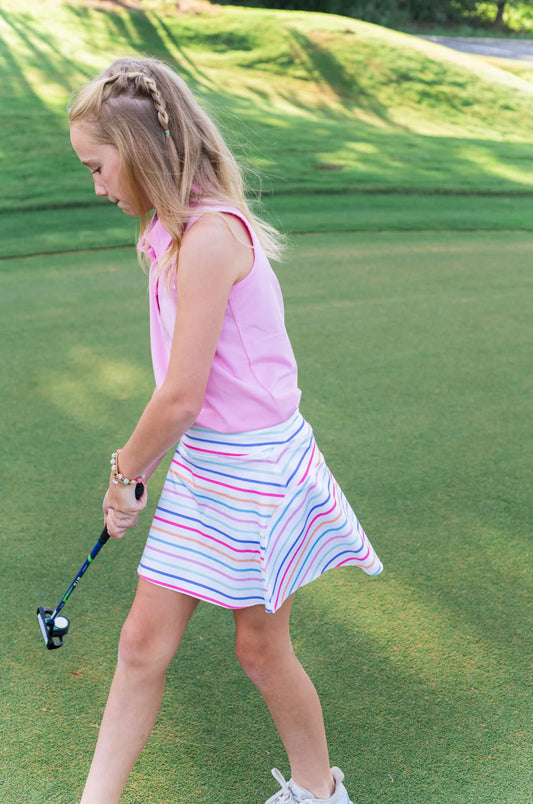 Prodoh Girls' Tennis Twirl Skort with Built-In Compression Shorts — Sun Kissed Stripe