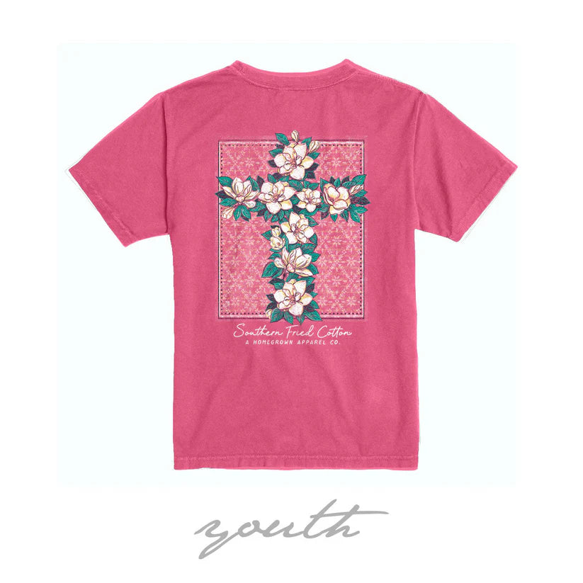 Southern Fried Cotton Magnolia Cross Youth Tee