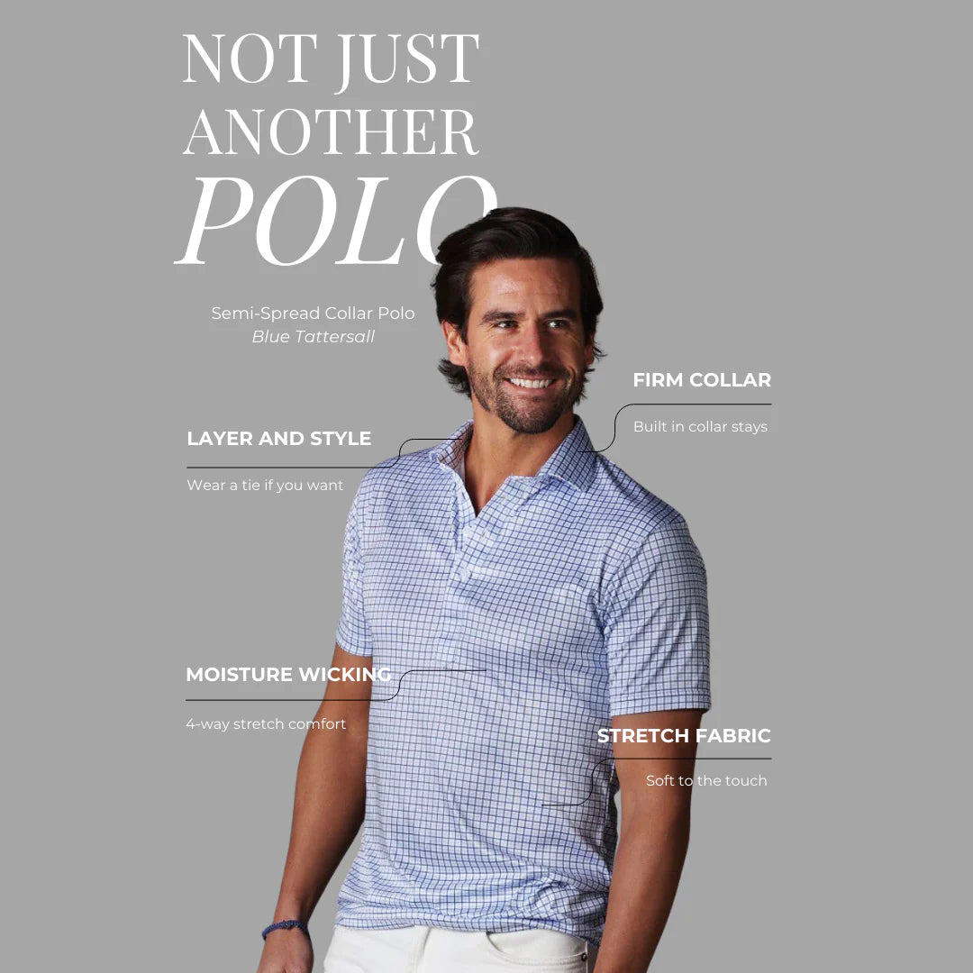 Collars & Co Semi-Spread Collar Polo Blue Tattersall