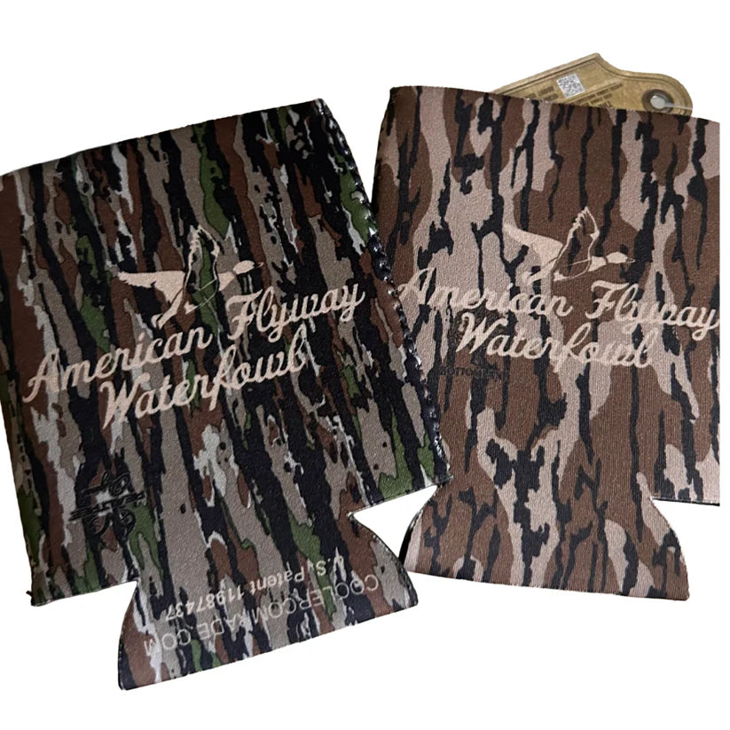 American Flyway Waterfowl Logo Regular Can Camo Koozie