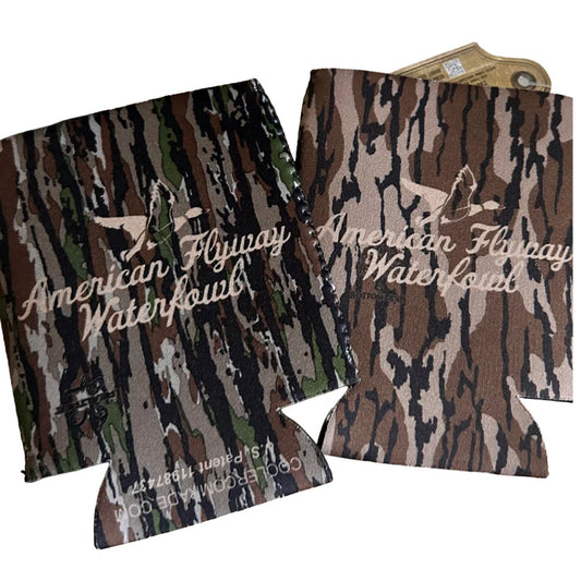 American Flyway Waterfowl Logo Regular Can Camo Koozie