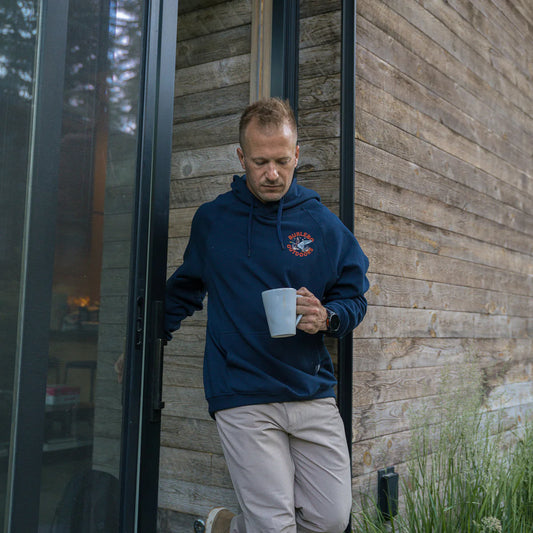 Burlebo Fleece Hoodie Old School Duck Hunt Heather Navy